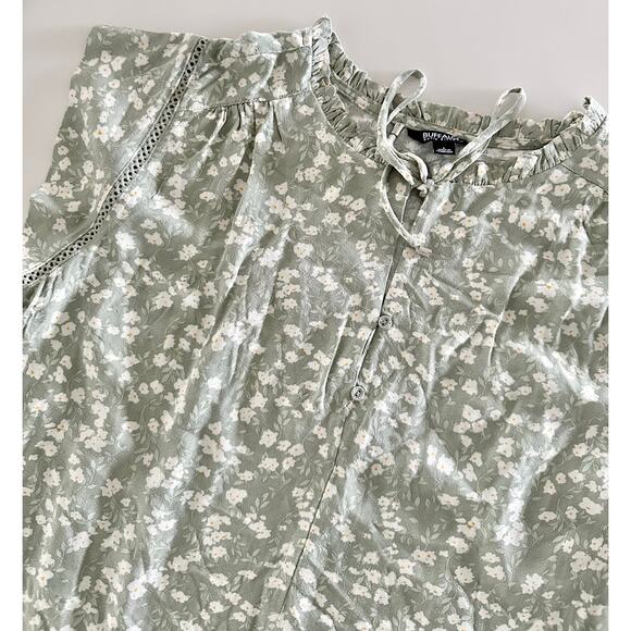 Buffalo David Bitton L Blouse soft floral green top shirt boho crochet minimal - Picture 5 of 8